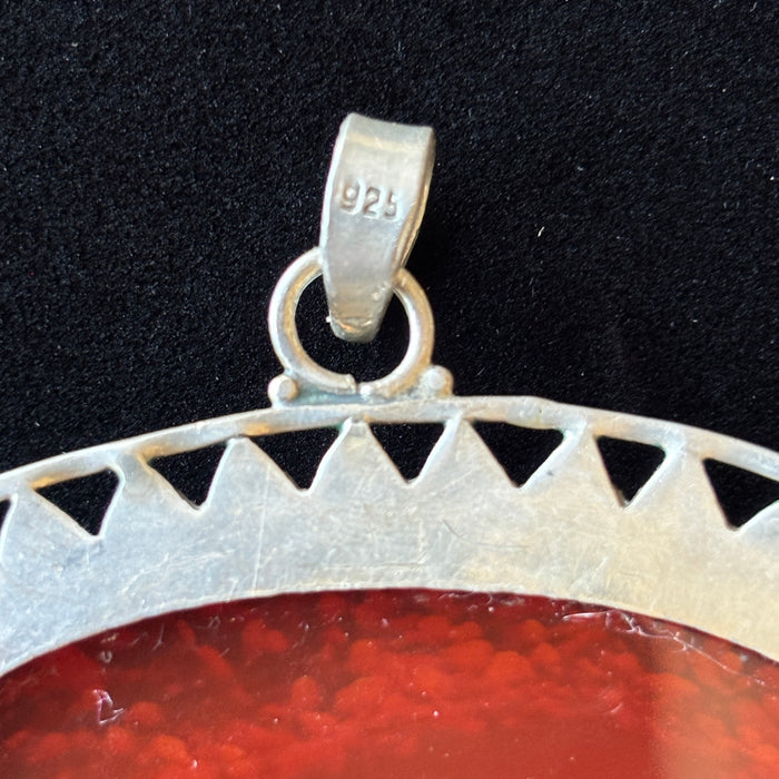 Carnelian Pendant Orange Shield Sterling Silver Statement