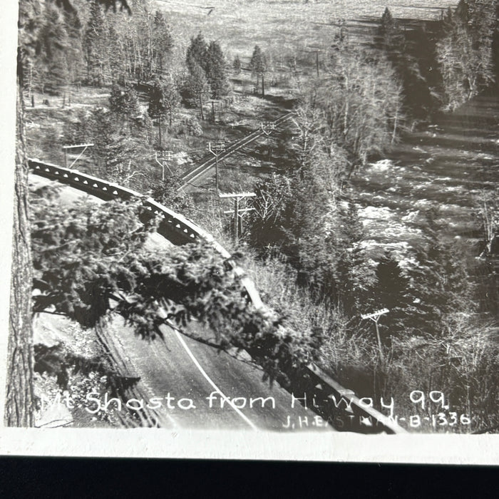 Vintage Postcard RPPC Snowy Mount Shasta California Highway 99 Sacramento River