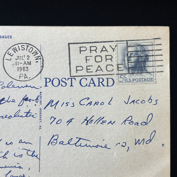 Vintage Postcard 1963 Circled Hotel Coleman Lewistown PA West Market Street
