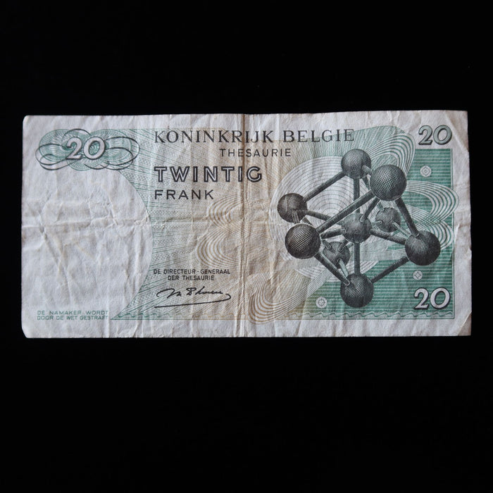 Vintage Banknote Belgium 20 Francs Collectible Currency 1964 Watermark Verified