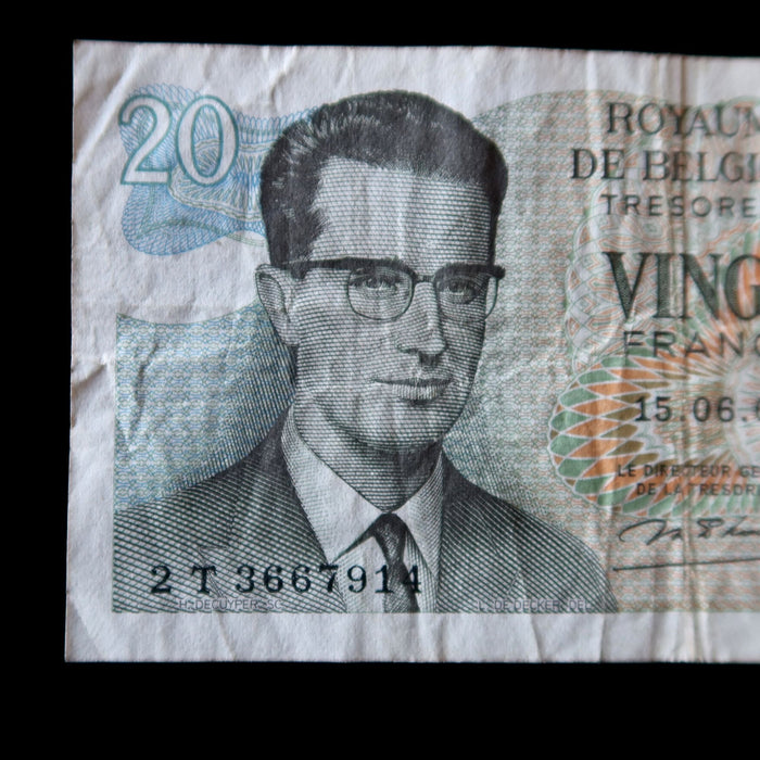 Vintage Banknote Belgium 20 Francs Collectible Currency 1964 Watermark Verified