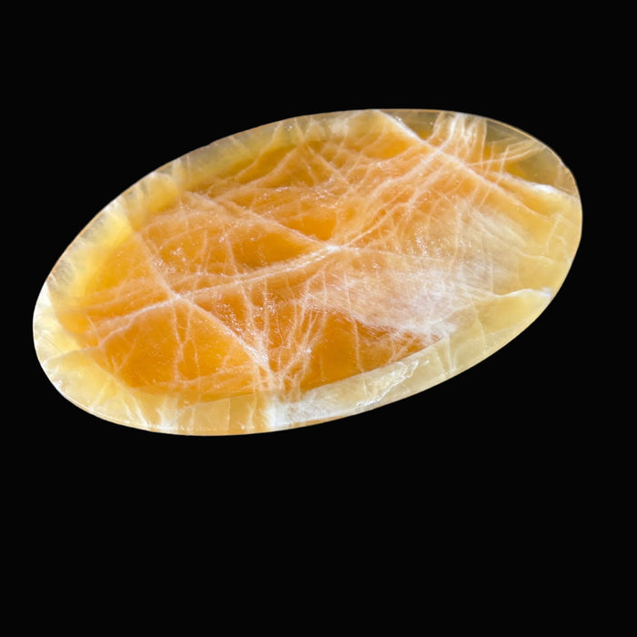 Honey Calcite Oval Plate Orange Platter Crystal Charger 10.5"