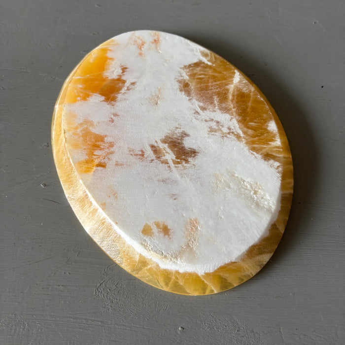 Honey Calcite Oval Plate Orange Platter Crystal Charger 10.5"