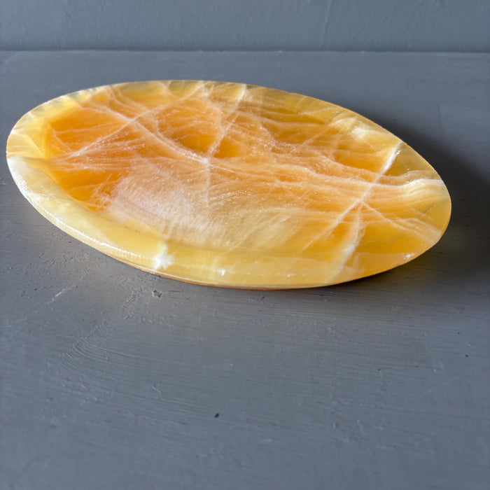 Honey Calcite Oval Plate Orange Platter Crystal Charger 10.5"