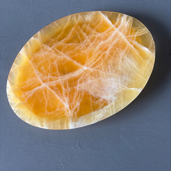 Honey Calcite Oval Plate Orange Platter Crystal Charger 10.5"