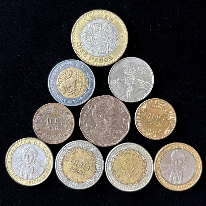 South American Coin Collection Lot of 10 Colombia Wildlife Chile Mexico Pesos