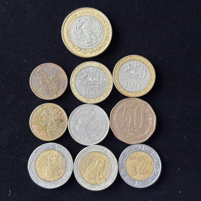 South American Coin Collection Lot of 10 Colombia Wildlife Chile Mexico Pesos