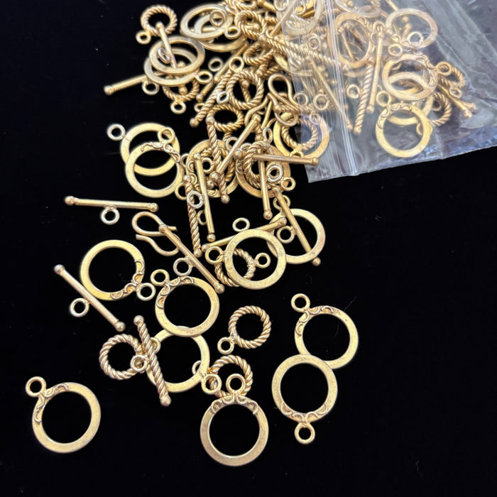 Bulk Gold Tone Round Toggle Clasps & Mixed Spacer Beads Lot