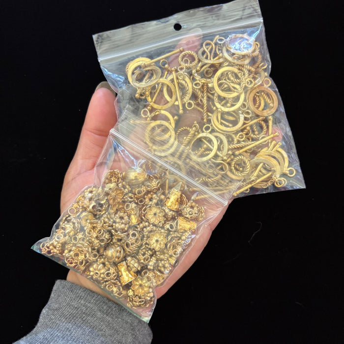 Bulk Gold Tone Round Toggle Clasps & Mixed Spacer Beads Lot