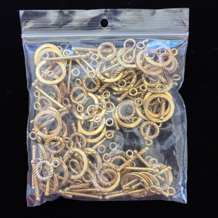 Bulk Gold Tone Round Toggle Clasps & Mixed Spacer Beads Lot