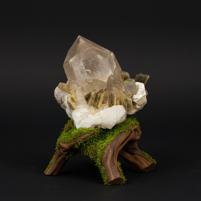 Clear Quartz Cluster Rare Mica Muscovite Calcite 4 Inch