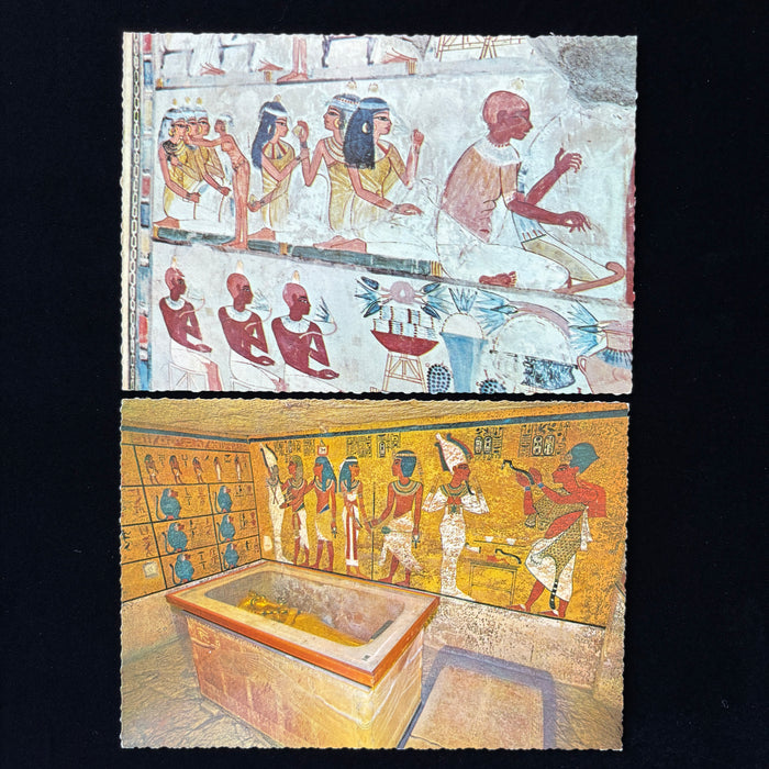 Vintage Postcard King Tut Tomb Sarcophagus Nakht Blind Harper Baboon Mural Egypt