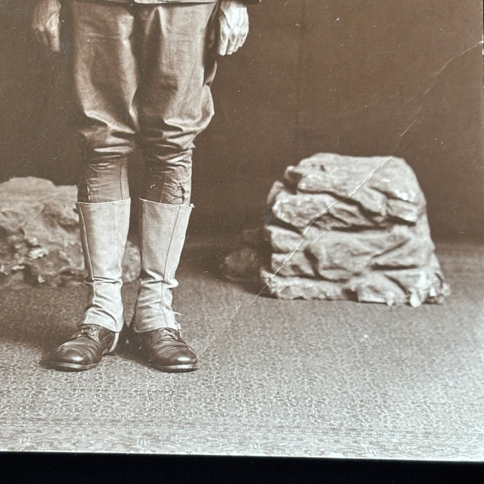 Antique Postcard WWI Doughboy Soldier RPPC Military Uniform Hat Studio Portrait