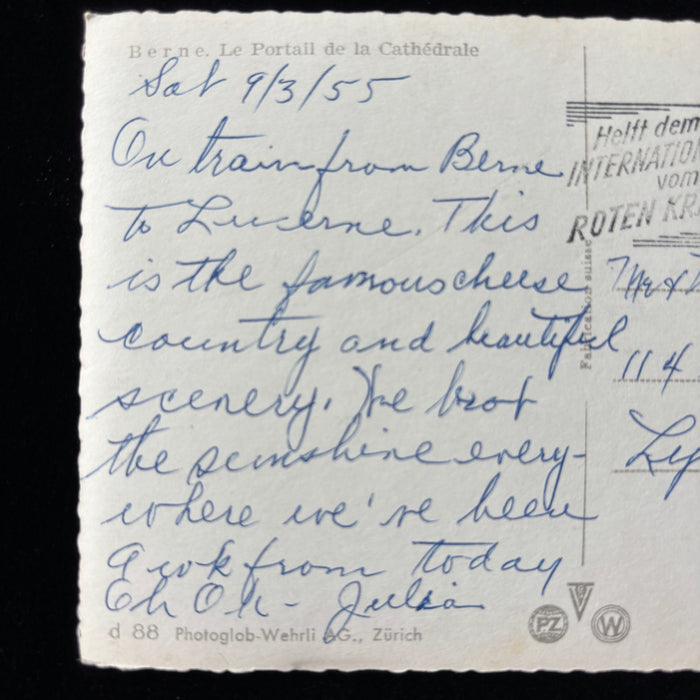 Vintage Postcard 1956 Cheese Country Alps Journey Red Cross Slogan Train Switzerland