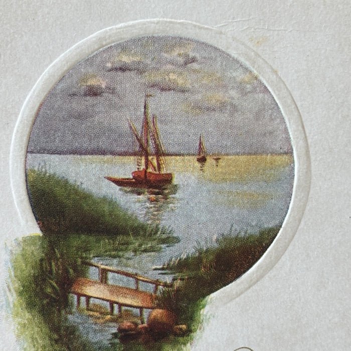 Antique Postcard 1910s Sailboat Sunset Happy Birthday Denmark Wisconsin Jensen