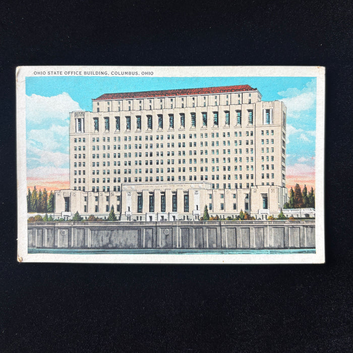 Vintage Postcard 1930s Art Deco Ohio State Office Building Columbus River