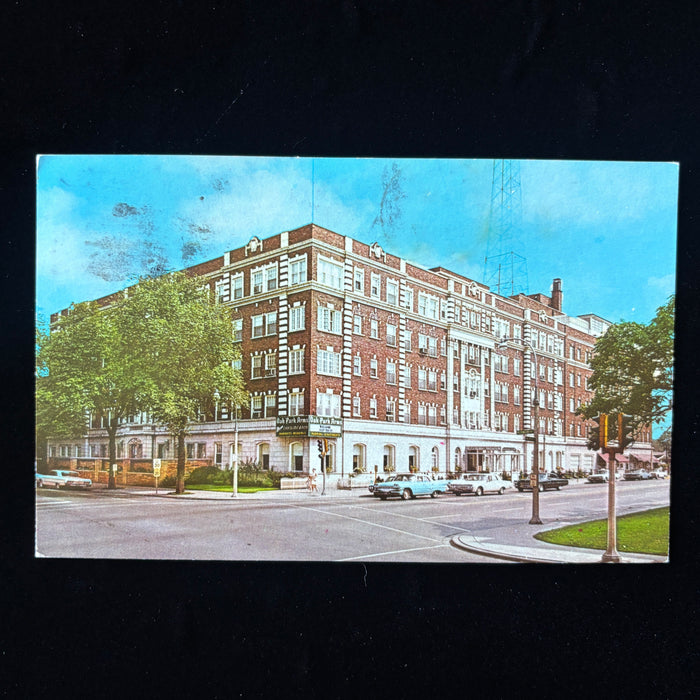 Vintage Postcard 1970s Oak Park Arms Hotel IL Classic Car Religious Conversation