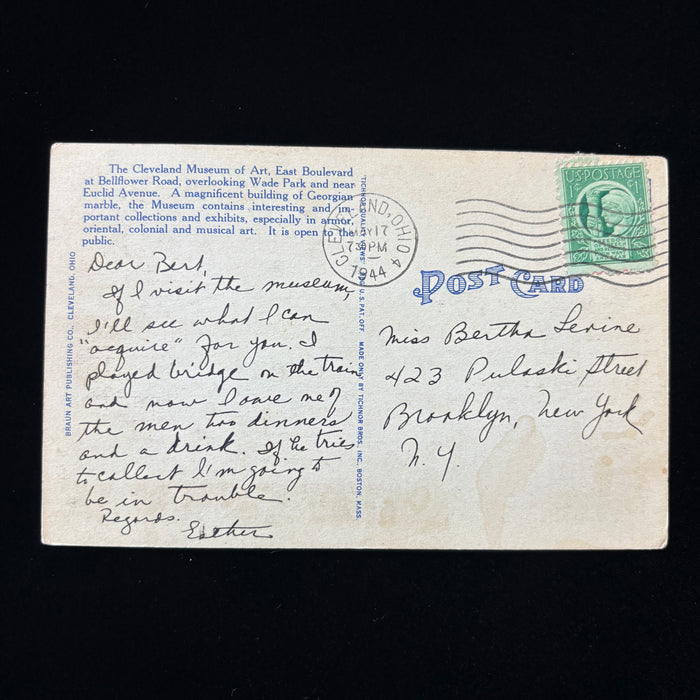 Vintage Postcard 1944 Funny Bridge Train Social History Cleveland Ohio Museum