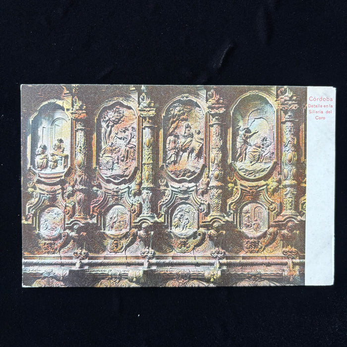 Antique Postcard Cordoba Spain Silleria Del Coro Mezquita Cathedral Wood Carving