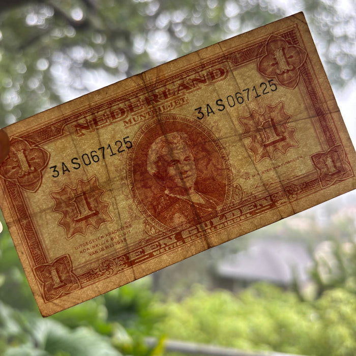 Vintage Banknote 1943 Netherlands 1 Gulden American Issue WWII Queen Wilhelmina