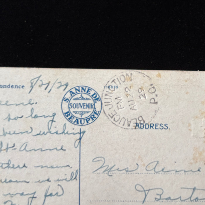 Vintage Postcard 1929 Blue Cachet Fire Ste Anne Beaupre Basilica PQ Canada