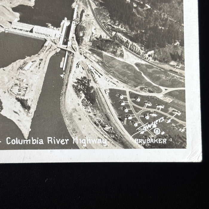 Vintage Postcard RPPC Aerial View Bonneville Dam Oregon Columbia River Highway