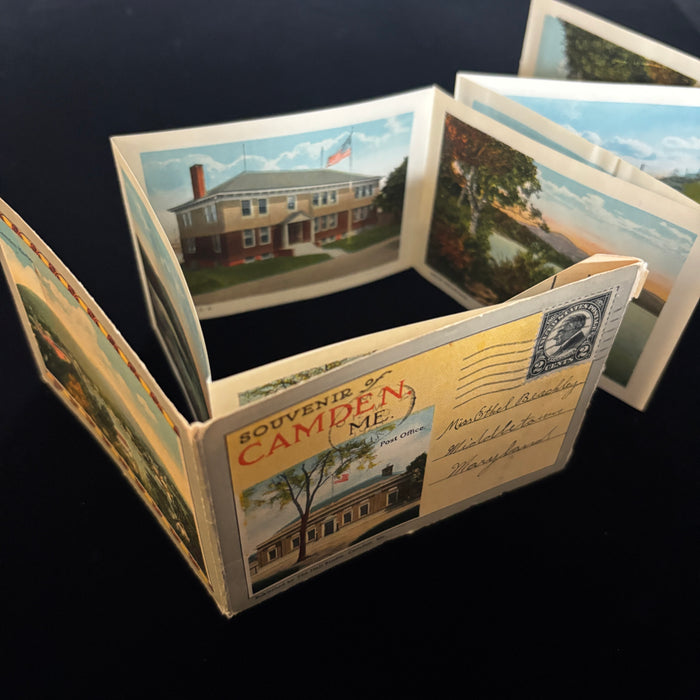 Antique Postcard 1923 Folding Souvenir Camden Maine Accordion Social History