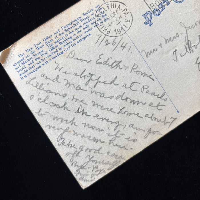 Vintage Postcard 1941 Philadelphia Post Office Defense Bonds Autogiro Roof