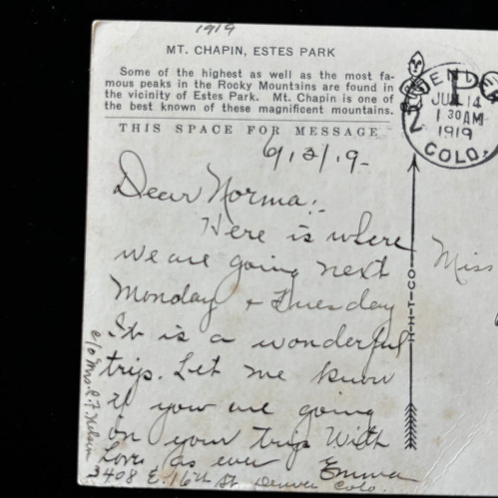 Antique Postcard 1919 Denver Colorado St Louis Mt Chapin Estes Park Rocky Mtns