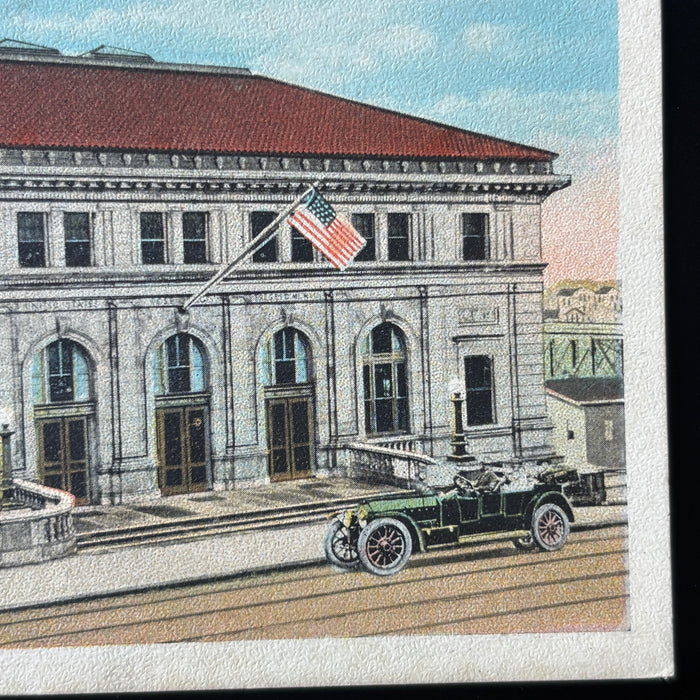 Antique Postcard 1922 Dad Seeing Life Touring Car Grafton Post Office WV Flag