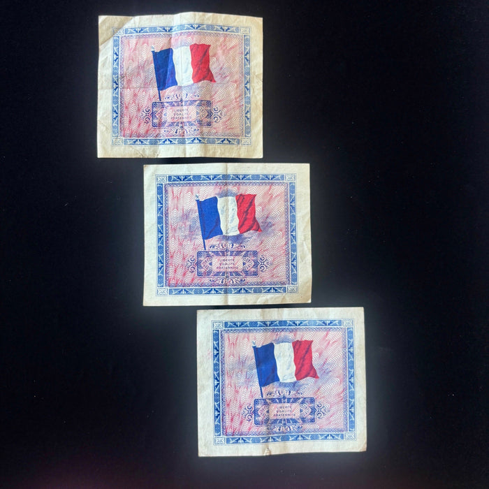 Vintage Banknote Lot WWII 1944 France Allied Military Currency 2, 5, 10 Francs