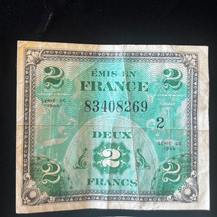 Vintage Banknote Lot WWII 1944 France Allied Military Currency 2, 5, 10 Francs