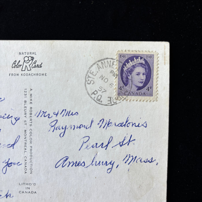 Vintage Postcard 1957 RCMP Mounties Quebec Chateau Frontenac Ste Anne Cancel