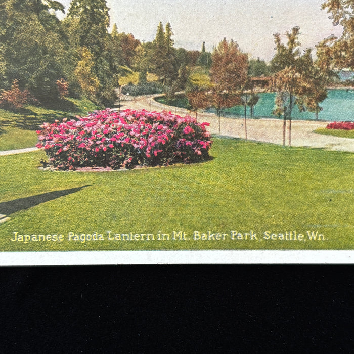Vintage Postcard Japanese Pagoda Lantern Asian American Seattle Mt Baker Park WA