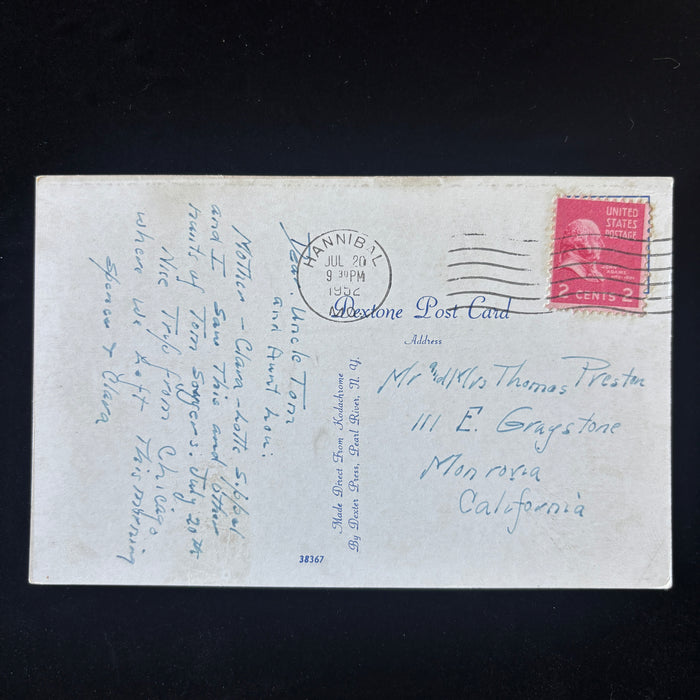 Vintage Postcard 1952 Mark Twain Boyhood Home Bridge Hannibal MO John Winkler