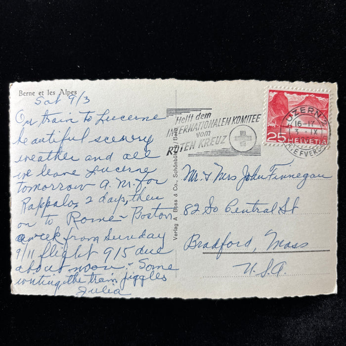 Vintage Postcard 1956 Snowy Alps Journey Red Cross Slogan Bern Switzerland RPPC
