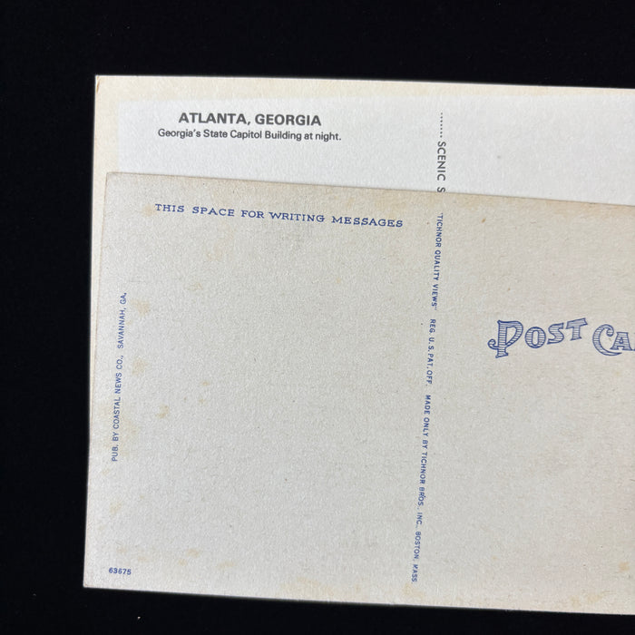Vintage Postcard Lot 2 Georgia Night Atlanta State Capitol Savannah Viaduct Cars