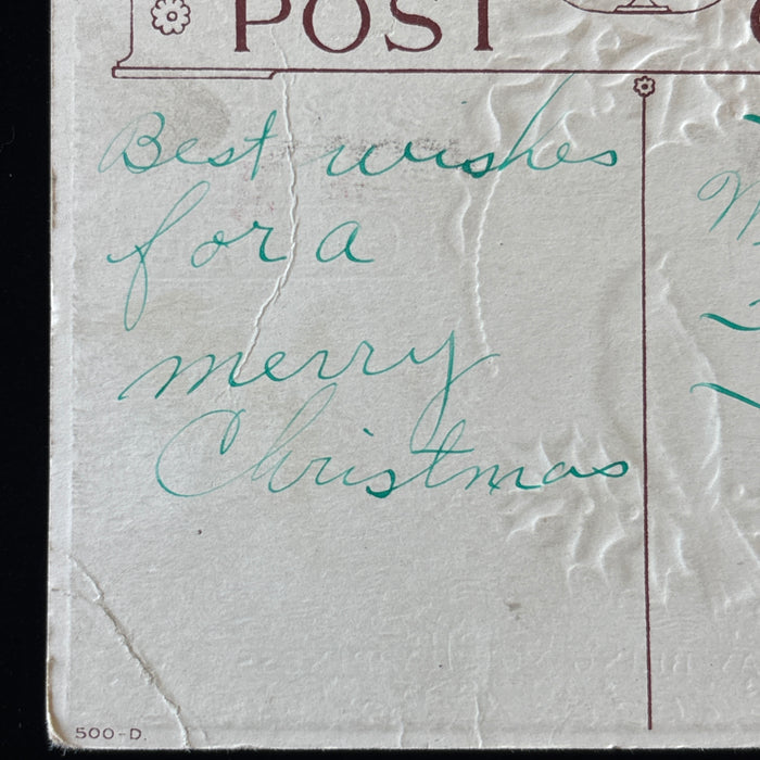 Antique Postcard 1918 Bluebirds Christmas Holly Wreath Embossed Post-WWI Holiday