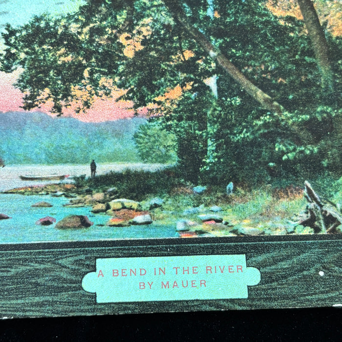 Antique Postcard 1909 Art Nouveau Bend In The River Mauer Brooklyn NY Canoe Man