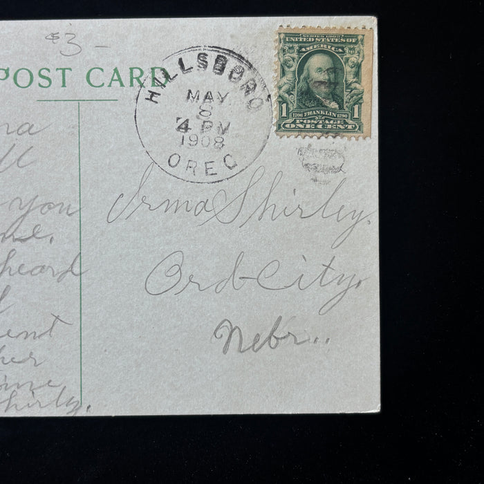 Antique Postcard 1908 Soldiers Monument Portland Oregon Bench People Hillsboro