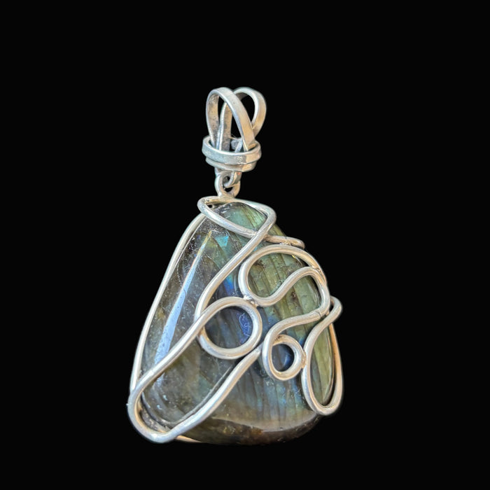 Labradorite Pendant Blue Flash Sterling Silver Boho