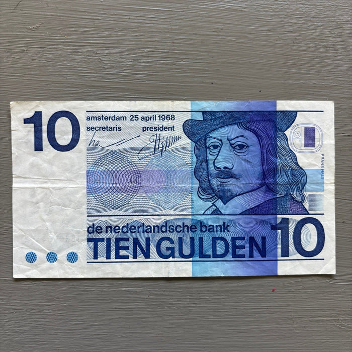 Vintage Banknote 1968 Netherlands 10 Gulden UV Verified Frans Hals Modernist