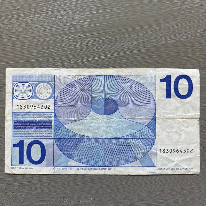 Vintage Banknote 1968 Netherlands 10 Gulden UV Verified Frans Hals Modernist