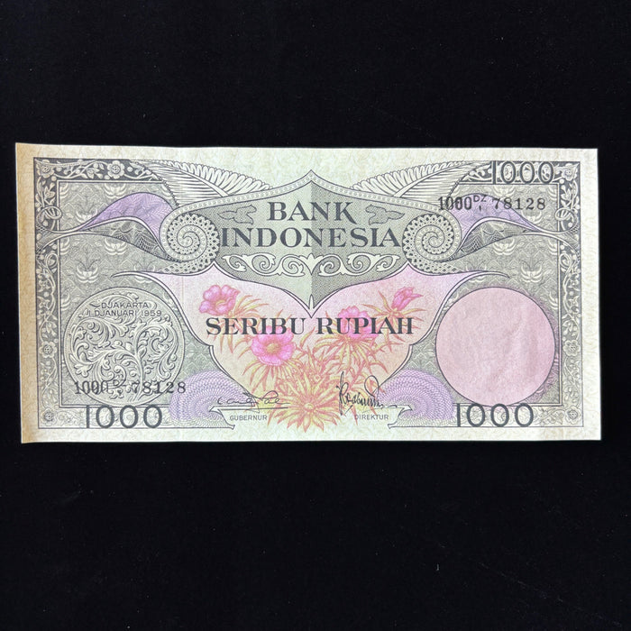 Vintage Banknote 1959 Indonesia 1000 Rupiah Birds of Paradise UV Verified AU