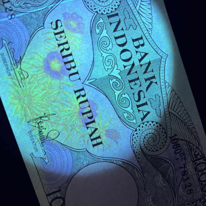 Vintage Banknote 1959 Indonesia 1000 Rupiah Birds of Paradise UV Verified AU