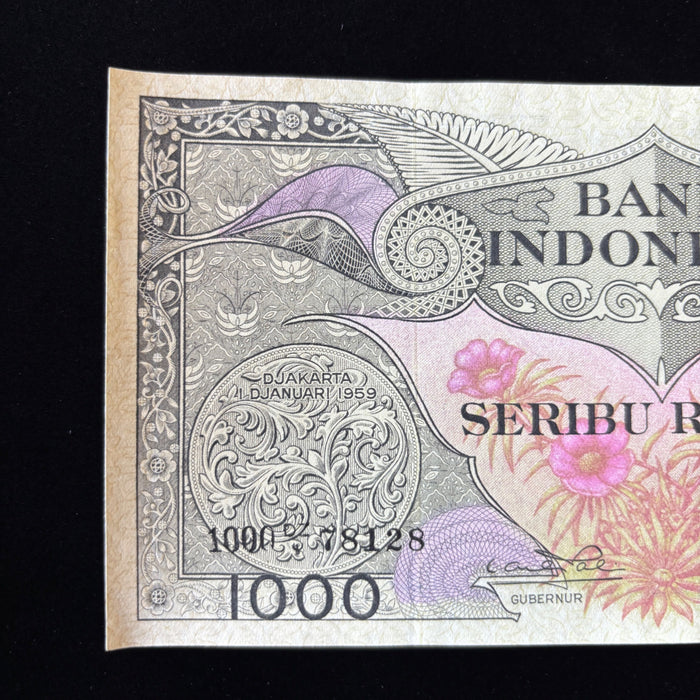Vintage Banknote 1959 Indonesia 1000 Rupiah Birds of Paradise UV Verified AU