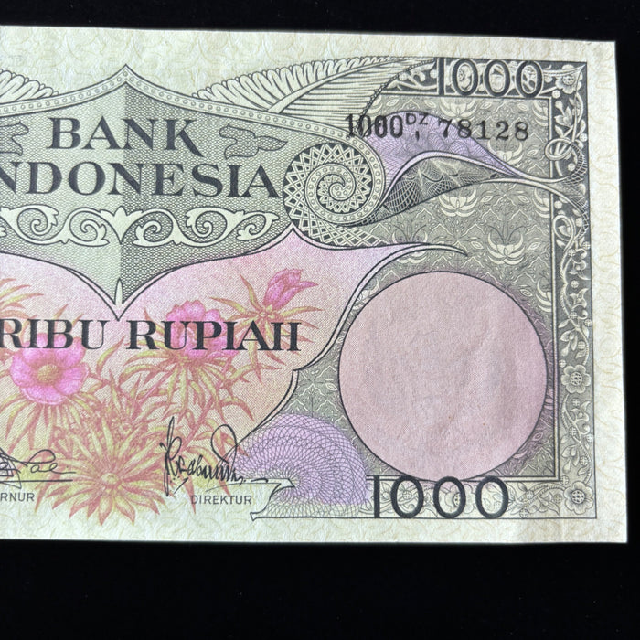 Vintage Banknote 1959 Indonesia 1000 Rupiah Birds of Paradise UV Verified AU