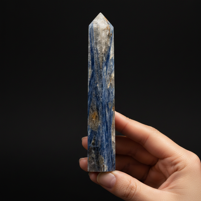 Kyanite Wand Tall Tower Blue Gemstone Gold Inclusions