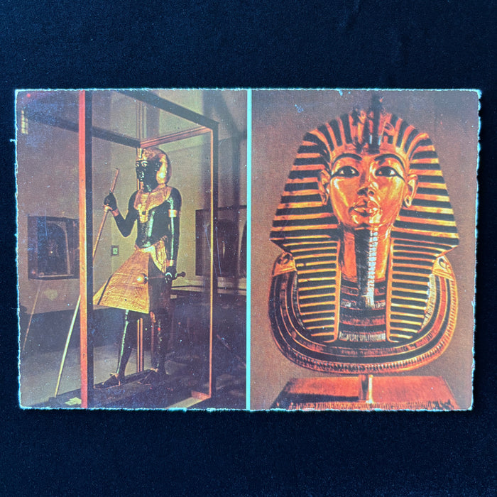 Vintage Postcard Tutmania King Tut Egypt Cairo Museum Gold Death Mask Statue