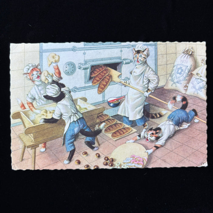 Vintage Postcard Dickie Bird Alfred Mainzer Cat Bakery Kitchen Feline Chef Bread